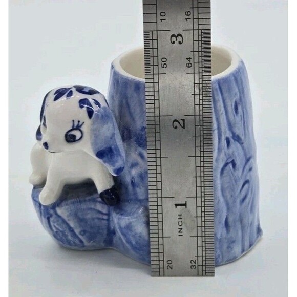 Vintage Delft Blue White Porcelain Puppy Dog Figure Toothpick Holder Handpainted - Picture 7 of 8